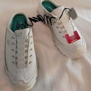 NWT Skechers DLites White Silver Chunky Slide on Sneakers Air Memory Foam